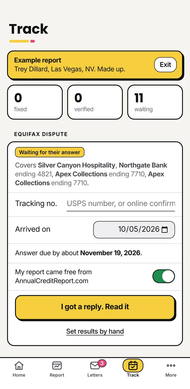 Track screen showing a letter waiting for an answer